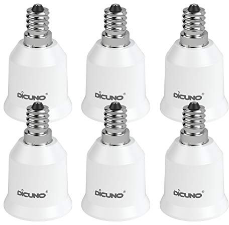 DiCUNO E12 to E26 Socket Adapter, Candelabra E12 to Medium (Standard) E26 Socket Converter, LED Light Bulb Converter, 200W Max, 200℃ Heat Resistant, 6-Pack