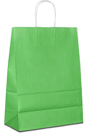 Papiertüten grün mit Kordel-Henkel I 50 Stk. 22+10x28cm I Papiertragetasche für Einzelhandel, Weihnachten, Mitbringsel, TO-GO I Geschenktüten aus Kraftpapier I HUTNER
