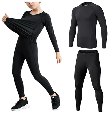 Echinodon Kinder Sportunterwäsche Fußball Junge Funktionsunterwäsche Set Kompressionsshirt + Kompressionshose Kompressionsunterwäsche für Training Skifahren Radsport