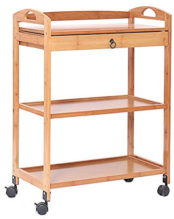 Mesa Carrito Camarera Carro De Servicio 3 Niveles De Madera Carro De Almacenamiento Móvil con Cajon Organizador Ruedita Bloqueable, Capacidad 60 Kg (Color : Orange)