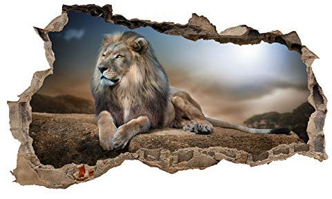 3D Wandtattoo Mauerloch Wandsticker Wandaufkleber Durchbruch Tiere selbstklebend H 60 x B 100 Schlafzimmer Wohnzimmer (WL31 Löwe)