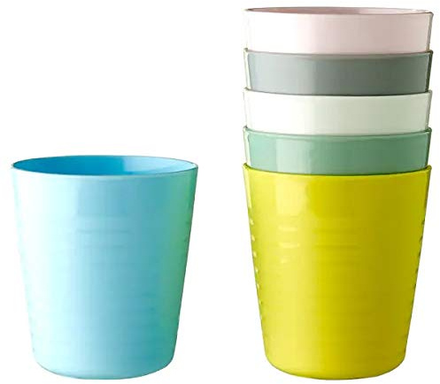 IKEA Kalas plastservis BPA-fri – bestick tallrik skålar koppar – pastellfärger rosa turkos grå (mugg)
