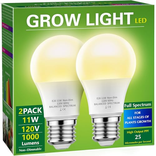 Briignite Grow Light Bulbs, LED Grow Light Bulb A19 Bulb | Grow Light Bulb, Plant Light Bulbs E26 Base, 11W Grow Bulb 100W Equivalent,Grow Light for Indoor Plants,Seed Starting, 2Pack
