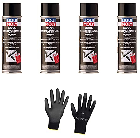 Iloda 4xOriginal Liqui Moly 500ml Wachs-Unterbodenschutz anthrazit/schwarz 6100 Schutzhandschuhe