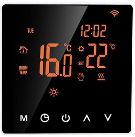 Intelligent Thermostat WiFi Connecté, ME81H AC230V 50/60Hz 5~90℃ WiFi Thermostat Intelligent LCD écran Tactile Chauffage par Le Sol de l'eau pour Tuya(16A, Orange Back White Press)