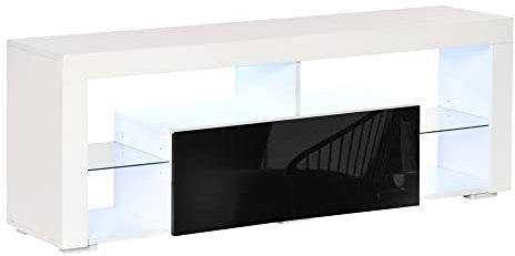 HOMCOM Mobile Porta TV con Luci LED 20 Colori e Telecomando, Televisioni fino 55, Mobiletto Basso da Salotto con Cassetti in Legno Bianco Lucido