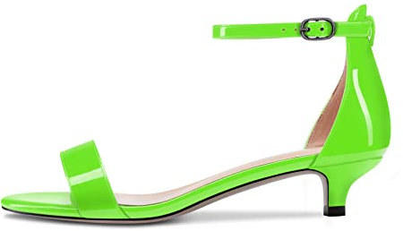 Aachcol Mujer Sandalias Abierta Punta Gatito Bajos Heel Correa Tobillo Dress Zapatos Verde Lima Charol 3.5 CM 44 EU