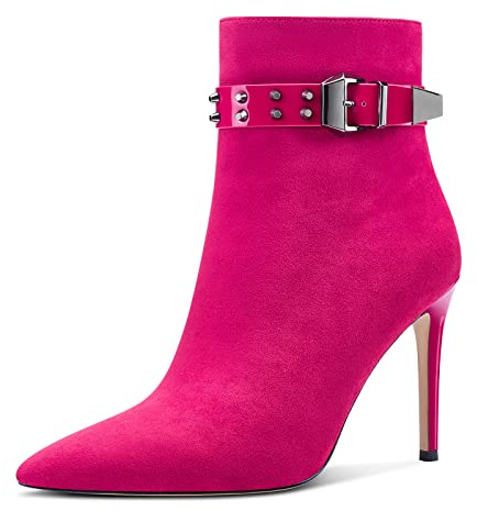 Aachcol Damen Niete Stiefeletten Stiletto Hoher High Absatz Heel Spitze Zehenkappe Reißverschluss Klassisch 10 CM