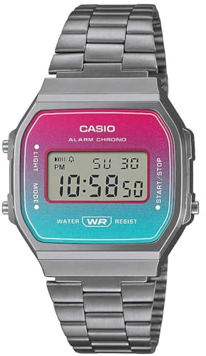 Casio Unisex Quartz Armbanduhr, 37.00mm GehäusegröÃŸe mit Zweifarbig digital Zifferblatt und Silber Metallarmband Armband A168WERB-2AEF