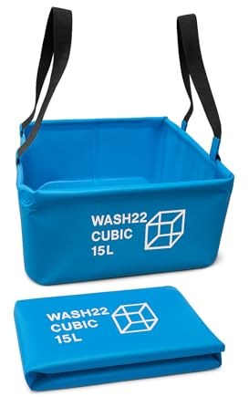 WASH22 Cubic 15 Litres Light Blue Folding Storgae Bag Washing Up Basin Sink Bucket 15L