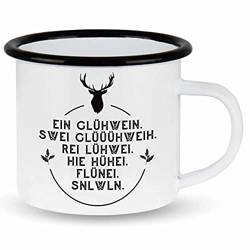 wowshirt Emallie Tasse Ein Glühwein swei Glühwein Hirsch Weihnachtmarkt Weihnachten, Farbe:White - Black