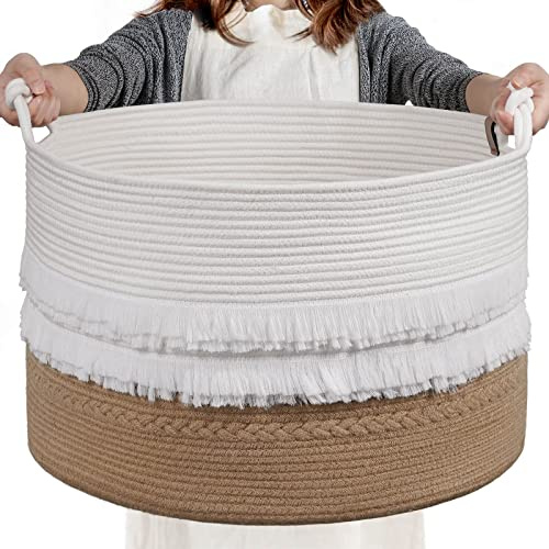 CherryNow Large Wicker Laundry Basket for Entryway, Bedroom, Jute Decorative Baskets for Clothes, Toys, Towel Basket for Bathrooom, 22 x 14 inches, 83L
