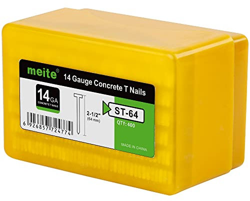 meite 14 Gauge Concrete T Nails for Pneumatic Concrete Nailer Gun - 64 mm Length Galvanised Concrete Finish Nails (400 Counts)