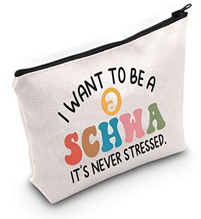 BLUPARK Lehrer-Geschenk, Lehrer, Make-up-Tasche, Lesetasche, Lehrer-Geschenk, Lese-Spezialisten-Geschenk, SLP-Geschenk, Sprachtherapeuten-Geschenke, Cremeweiß, Schwa Tasche