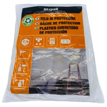 Nespoli Couverture en plastique recyclé, résistance moyenne, 4 x 5 m, 20 m², pour toutes sortes de travaux de bricolage, durable, protection contre la poussière, la sale, la peinture, l'utilisation