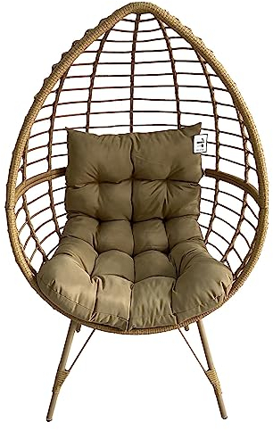 AZRBOPO Rattan Standing Egg Chair, Patio Weave Cocoon Seat with Removable Water-Resistant Cushions, Metal Frame Stand, Waterproof PE Rattan Relaxation Chair - Natural