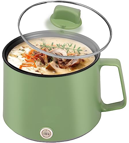 JTWEB 1.7L Electric Hot Pot, Mini Electric Cooker Noodles Pot Multi-Functional Electric Cooker with Over Heating Boil Dry Protection for Home Noodles Porridge Soup(Green)