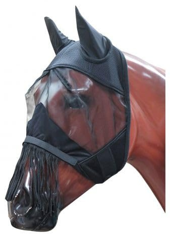 Showman Jersey Mesh Fly Mask w/Lycra Ears & Fringe Nose (Large)