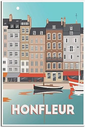 Leinwand Poster Honfleur Frankreich Boot Vintage Reise Poster Malerei Wandgemälde Kunst Wandbild Raum Dekor Leinwand Ungerahmt 50x75cm