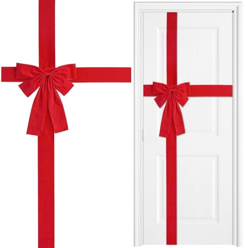 Fadcaer Christmas Door Red Bow Outdoor Christmas Decorations Front Door Festive Door Arch Bow Plate Decoration Christmas Staircase Bow Hanging Large Xmas Front Porch Party Decorations Bow