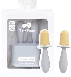 ezpz Tiny Pops – Moldes de helado para bebé (2 uds), silicona alimentaria sin BPA, fáciles de desmoldar y aptos para lavavajillas, desde 4 meses, color Gris Claro