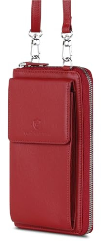 VON HEESEN Leder Handy-Geldbörse mit RFID-Schutz - Handytasche mit Portemonnaie für Damen & Herren aus echtem Leder - Wallet mit Münzfach - Geldbeutel für Frauen und Männer in Rot