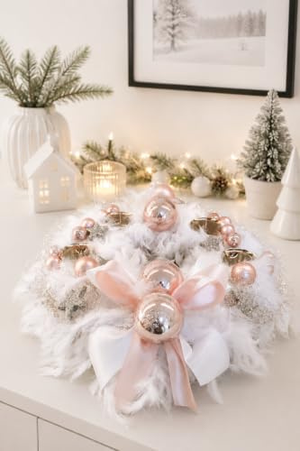 Adventskranz weiß rosa Silber 40 cm ohne Kerzen Federkranz Advent