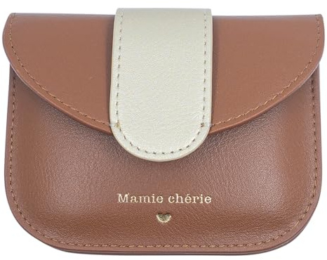 Manahia - Porte-Monnaie Mamie Chérie - Cadeau Original pour Femme | Petit portefeuille simili cuir vegan & compact | Camel or | Fête des grands-mères, Anniversaire, Noël | Cadeau personnalisé