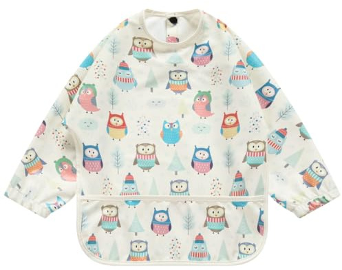 norinori Baby Weaning Bib With Sleeves Feeding Bibs - Waterproof Bibs Coverall bibs for baby toddler from 6-36 Months soft With Large Pocket Easy to Clean