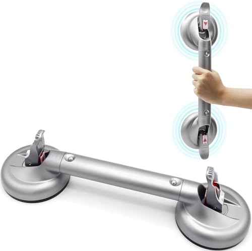 skmeditec Haltegriffe für Senioren 43cm, Haltegriff Dusche ohne Bohren, MAX 269 Pfund abnehmbare Duschgriff mit Saugnapf, Badewannengriff mit Saugwarnung für Behinderte und ältere Menschen (17in)