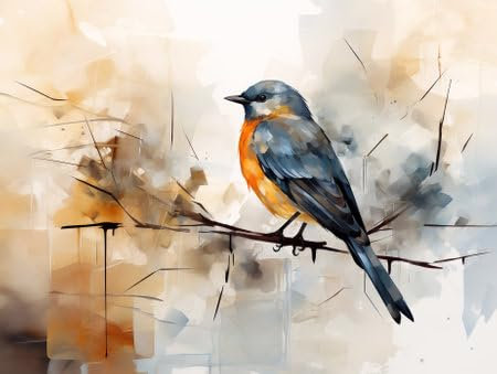 Acryl-Bild 110 x 80 cm: Abstrakter Hintergrund mit Vogel. Ölgemälde-Stil. Impressionismus. Generative KI. (210768436)