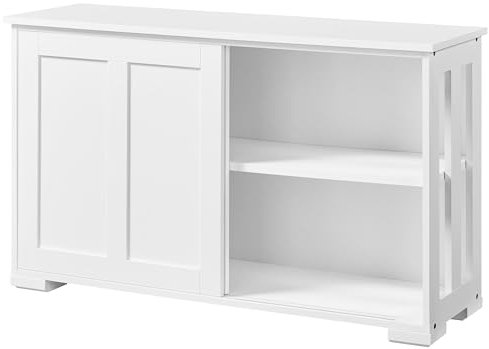 Yaheetech Sideboard Buffet Cabinet Stackable Kitchen Storage Cabinet with Sliding Door & Adjustable Shelf, Floor Cupboard for Living Room, kitchen, Hallway, 106.7 x 33 x 63 cm, White