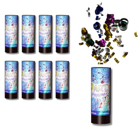 NICO Europe Party Popper 8er Set, 10 cm, mit Konfetti & Luftschlangen | Konfettikanone zum Drehen, Auswurf bis 4 m, Geburtstag, Hochzeit, Silvester, Partyzubehör