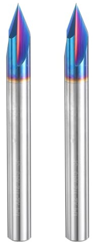 uxcell 2 Pcs 45 Degree V Groove Engraving Router Bit for CNC Tip and 3 Flutes 1/4 Inch Shank Carving Bit Nano Coated Carbide End Mill for Carving Engraving