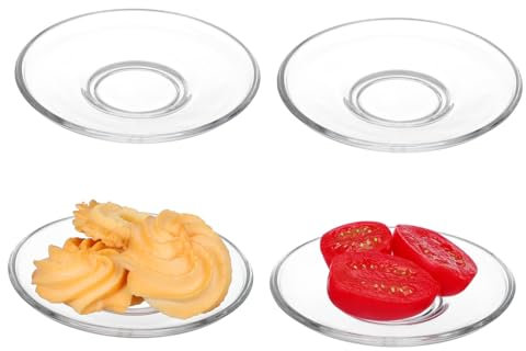 SHOWERORO 4pezzi Vetro Rotondo Transparente Piattini da caffè Piattini Rotondi da Snack in Vetro Transparente Facili Pulire