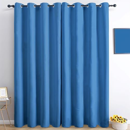Generisch Vorhang Reine Farbe Blau B140 x H175cm Blickdicht Gardinen Thermovorhang mit Ösen, Modern Verdunklungsvorhang 2er Set für Wohnzimmer Schlafzimmer Kinderzimmer Büros