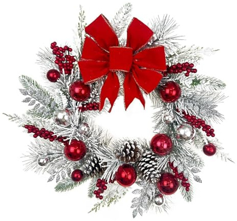 Ghirlanda di Natale artificiale, ghirlanda di Natale, decorazione natalizia, 40 cm, decorazione natalizia, corona di fiocco, per interni ed esterni, per porta di casa e decorazione da parete