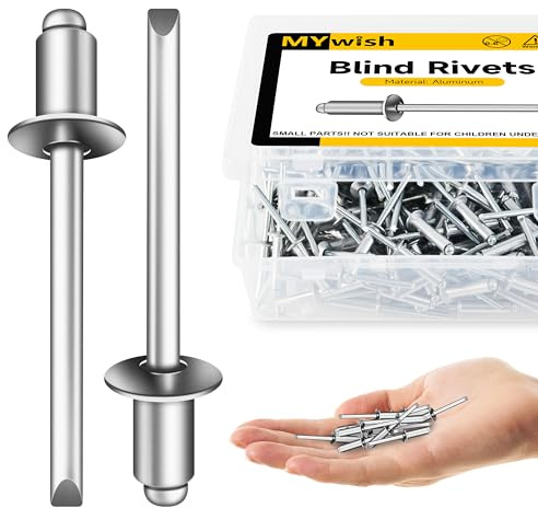 Mywish (300Pcs) 3/16 x 1/4 Blind Pop Rivets 3/16 Aluminum Grip and Steel Mandrel Blind Rivets, Open End 3/16 Rivets for Metal