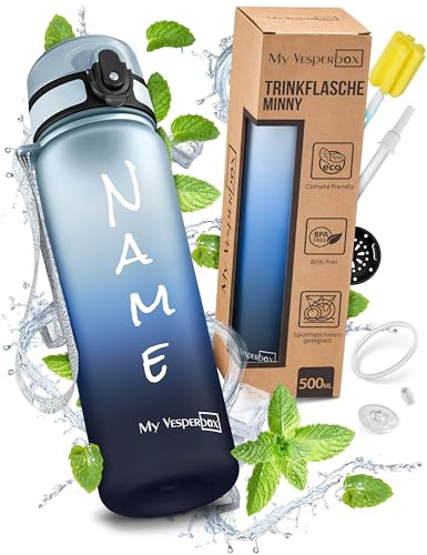 My Vesperbox Gourde personnalisée pour enfants 500 ml [avec paille et tamis] – Bouteille d'eau adaptée aux boissons gazeuses et anti-fuite – Pour l'école et le sport – Sans BPA