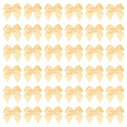 PATIKIL 100pcs Mini Nœud en Ruban, 2.54cm Nœuds Fleurs Décoratif en Satin pour Bricolage DIY Artisanat Couture Décoration Mariage Fête Noël Anniversaire Soirée Cadeau Emballage, Doré