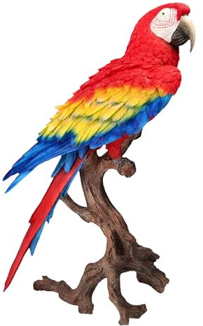 Gartenfigur XXL Ara Vogel – lebensechte Scharlachara Dekofigur von HotAnt, große Tierstatue 67 cm