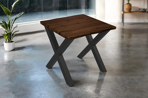 SAM Esstisch Josy 80x80 cm Holz Nussbaum-Optik X-Gestell schwarz | 40 mm Tischplatte mit Baumkante, Metallgestell, Tisch für Esszimmer & Küche