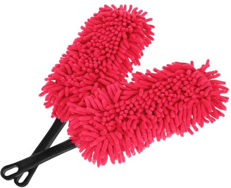MUCKLILY 2pcs Red Chenille Car Dust Duster Set Washable Handheld Interior Brush for Car Dash and Dust Cleaning Tools