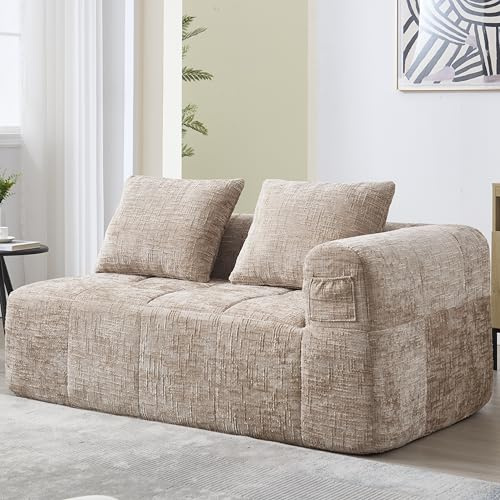 Zepneiy Canapé 2 Places, Fauteuil rembourré avec Méridienne, Canapé 2 Places Canapé Moderne Design avec Coussin et Poches latérales pour télécommande et téléphone Portable, Chenille Kaki