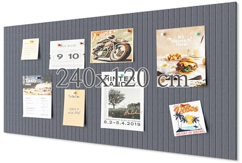240x120 cm Korktafel große Pinnwand, dekorative Pinnwand aus Filz, 0,9cm dick, faltbare Fototafel mit selbstklebendem Klebeband, Sichttafel für Wände in der Schule - Dunkel grau