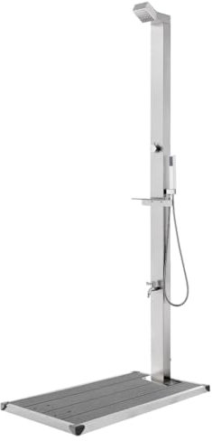 WKIEQACO Home & Garden Mobili - Doccia da giardino con base grigia in acciaio INOX, 225 cm