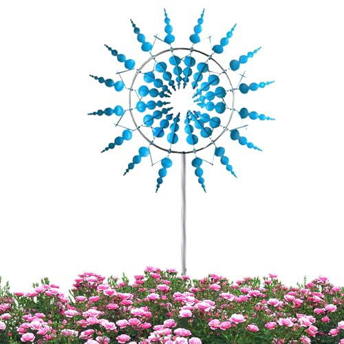 Moulin à vent en métal unique et magique - Carillon cinétique 3D avec piquet de jardin - 93 x 31 cm - Sculpture cinétique magique - Attrape-vent pour cour et jardin