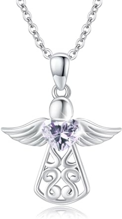 OHAYOO Skyddsängelkedja för kvinnor 925 sterlingsilver födelsesten ängel hänge kedja skyddsängel födelsesten halsband ängel smycken gåvor för kvinnor flickor mamma, Einheitsgröße, Sterlingsilver