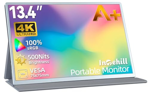 Intehill 4K Tragbarer Monitor 13,4 Zoll IGZO Panel, 3840x2400, 16:10, 500 Nits, 1500:1, 100% sRGB, HDR, Ultraleicht & Tragbar, Aluminiumgehäuse, Eingebaute Lautsprecher, mit VESA (U13NA)
