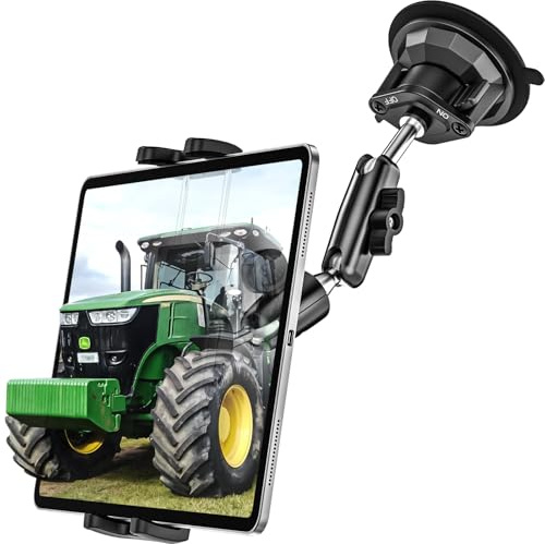 Dosvsi Tractor Tablet Holder, Strong Suction Cup Tablet Mount for Farming Machine, Heavy Duty Tractor Windshield Stand for iPad Pro 13 12.9 11, iPad Air Mini, Galaxy Tab, z Fold, iPhone, 4-13 Device